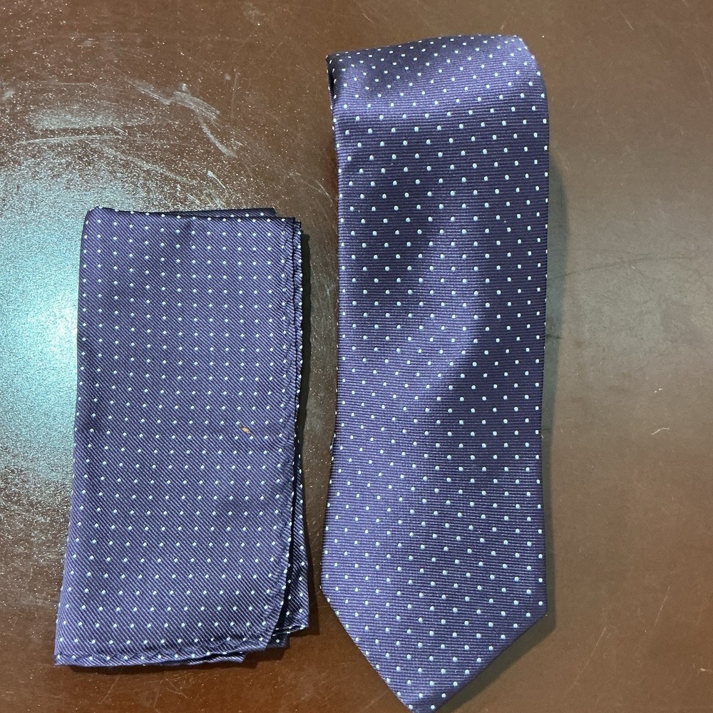 The Tie Bar Purple White Polka Dot Silk Tie And Pocket Square Necktie Mens